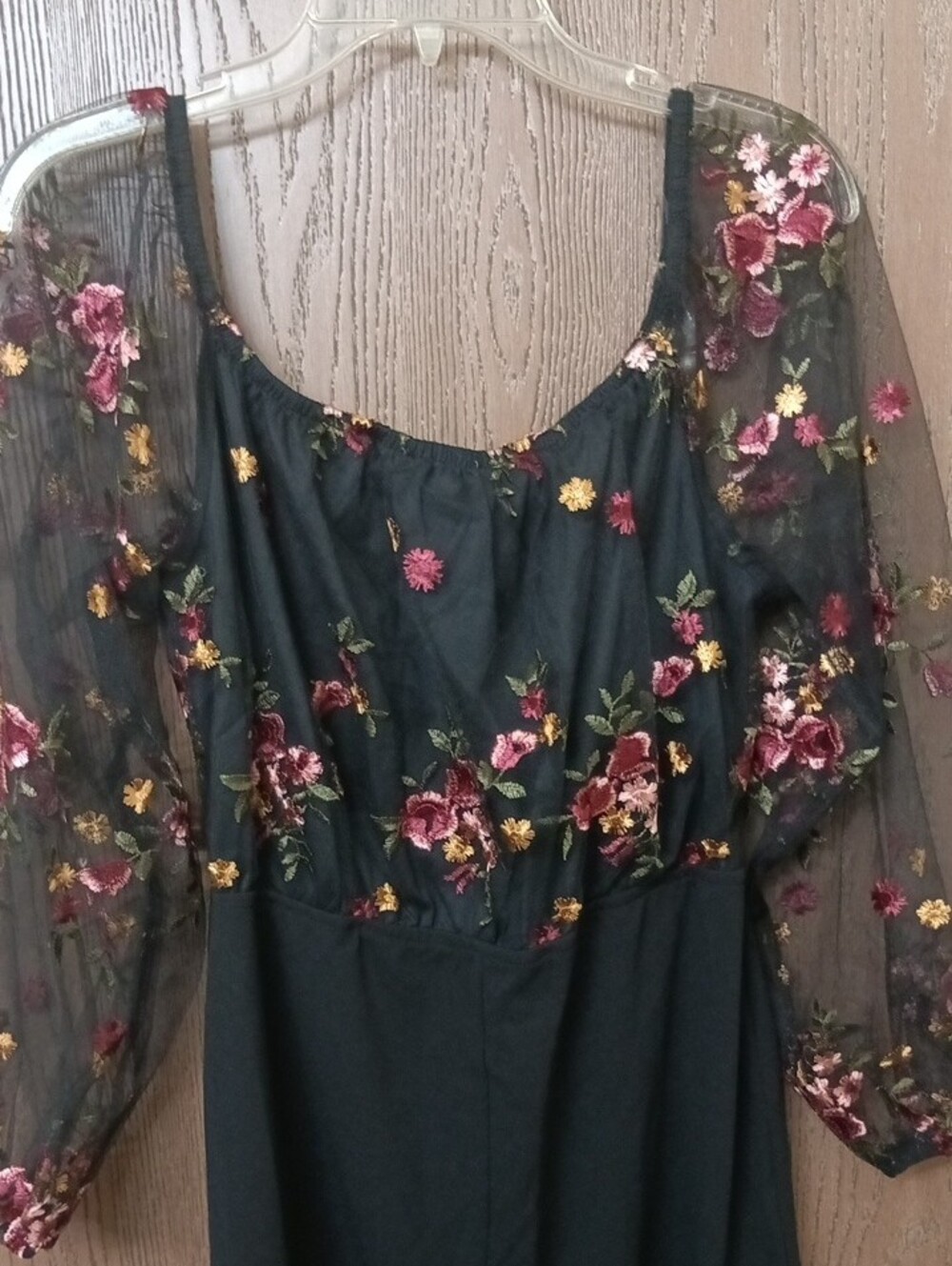 New Stillettos Black Floral Embroidered Long Sleeve Dress| Size XL - Picture 5 of 6